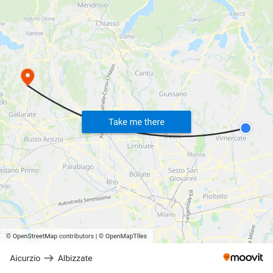 Aicurzio to Albizzate map