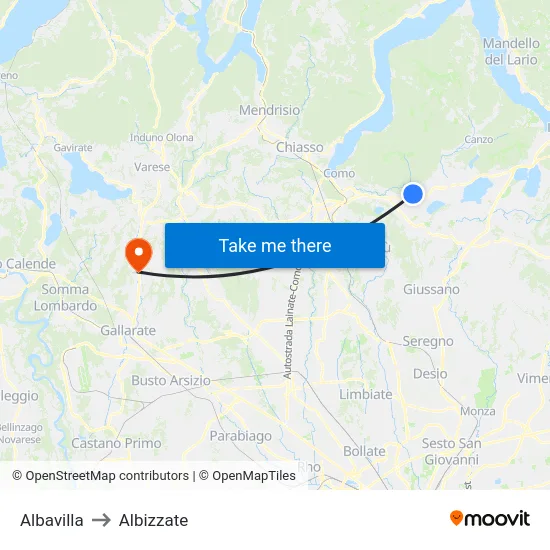 Albavilla to Albizzate map