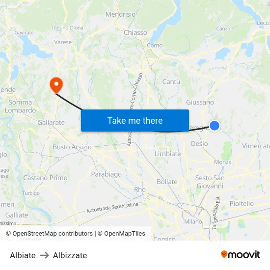 Albiate to Albizzate map