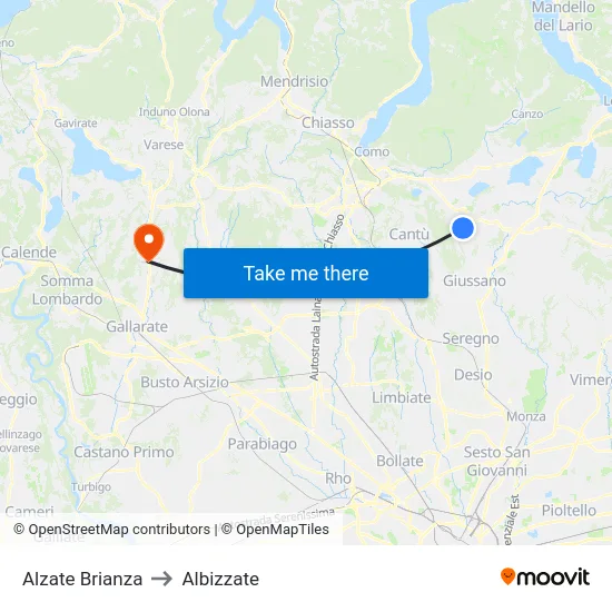 Alzate Brianza to Albizzate map