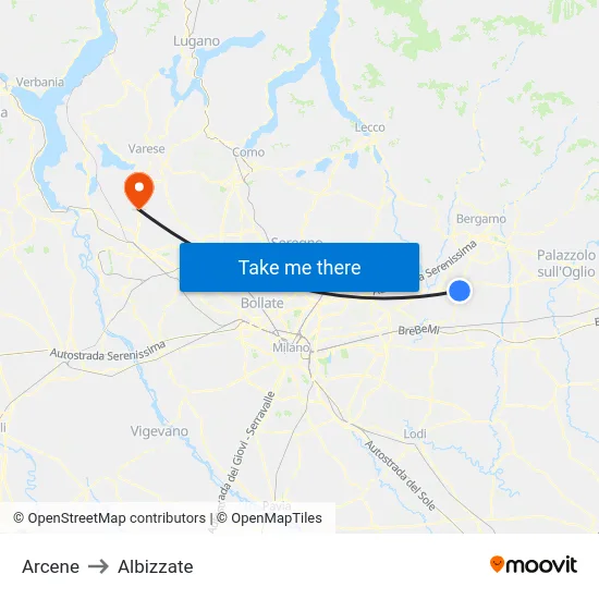 Arcene to Albizzate map