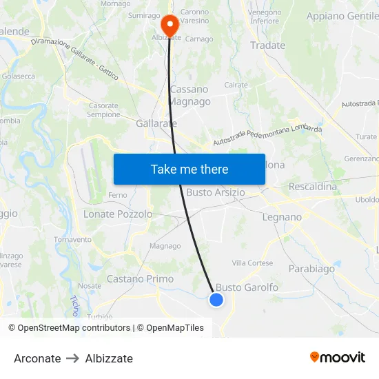 Arconate to Albizzate map