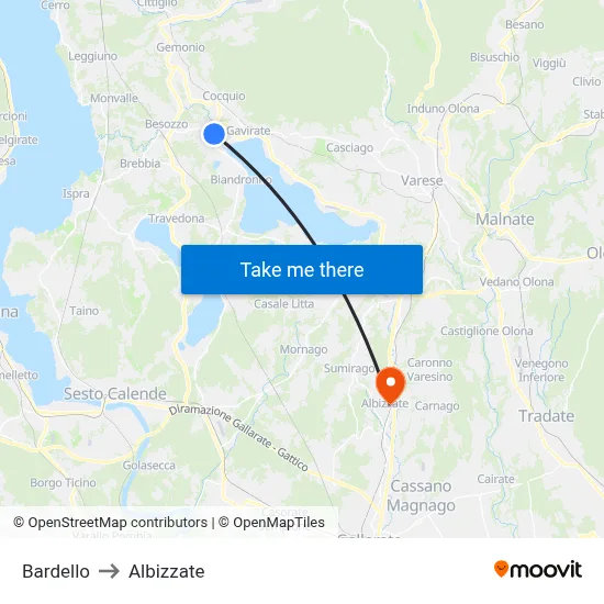 Bardello to Albizzate map