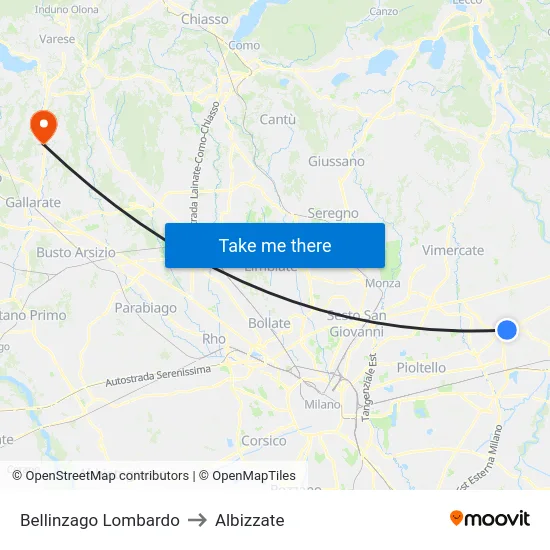 Bellinzago Lombardo to Albizzate map