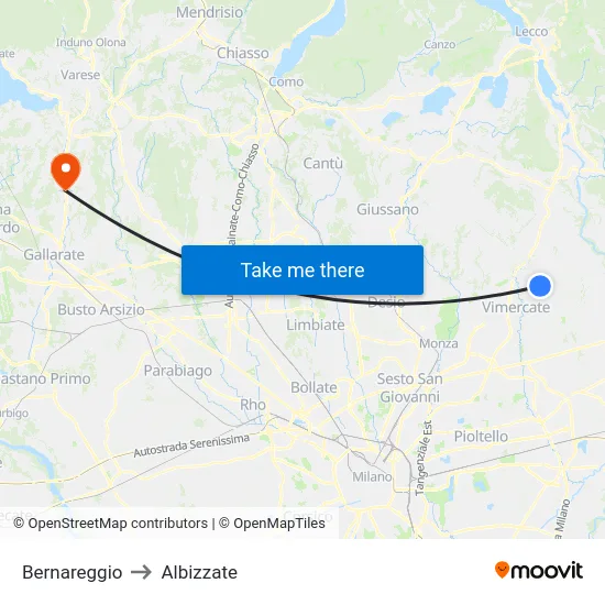 Bernareggio to Albizzate map