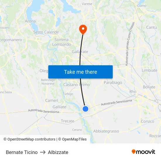 Bernate Ticino to Albizzate map