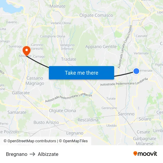 Bregnano to Albizzate map