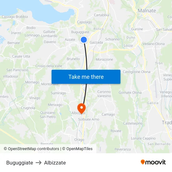 Buguggiate to Albizzate map