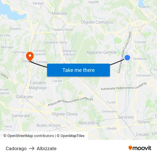Cadorago to Albizzate map