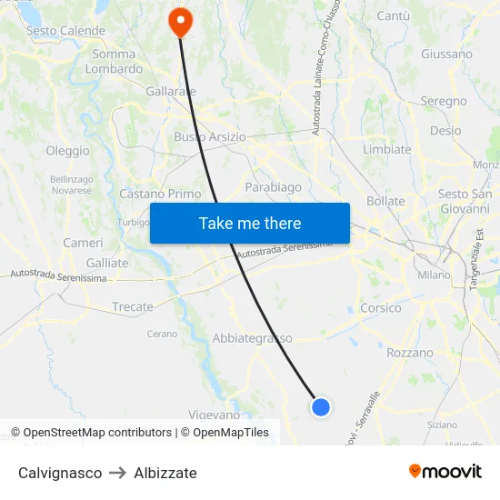 Calvignasco to Albizzate map