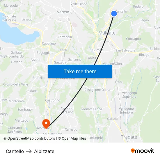 Cantello to Albizzate map