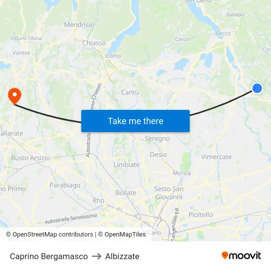 Caprino Bergamasco to Albizzate map
