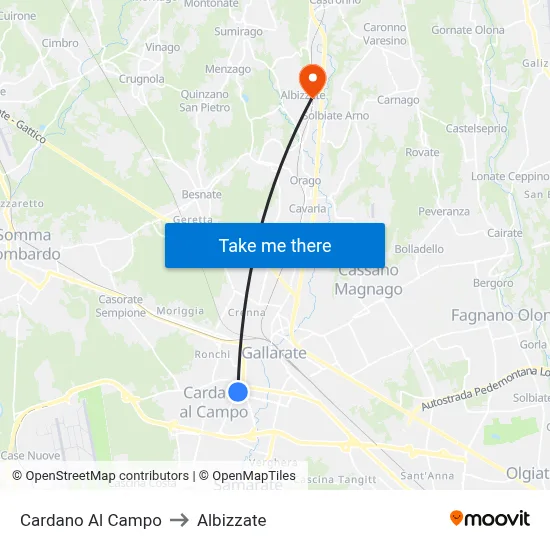 Cardano Al Campo to Albizzate map