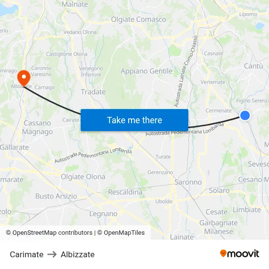 Carimate to Albizzate map