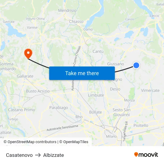 Casatenovo to Albizzate map