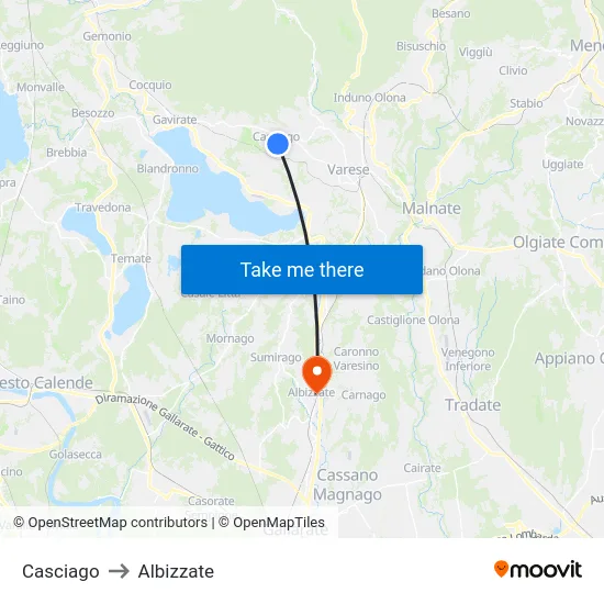 Casciago to Albizzate map