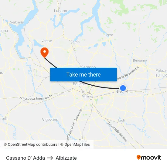 Cassano D' Adda to Albizzate map