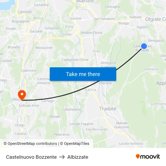 Castelnuovo Bozzente to Albizzate map
