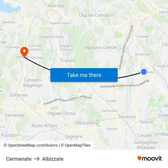 Cermenate to Albizzate map