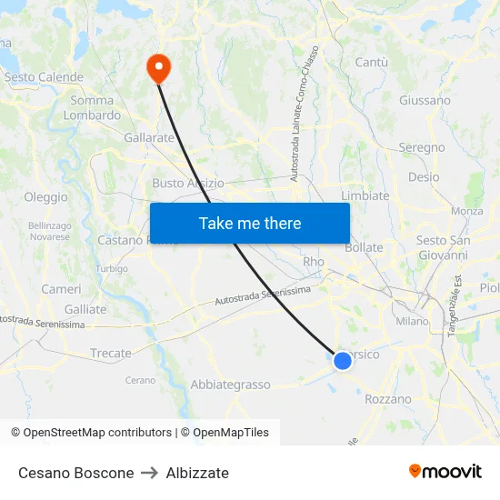 Cesano Boscone to Albizzate map