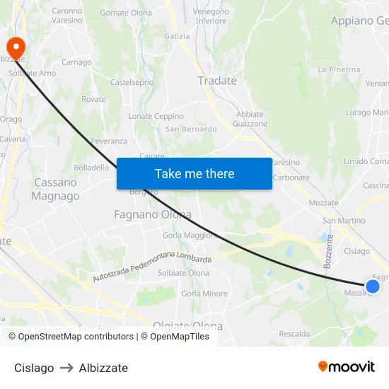 Cislago to Albizzate map