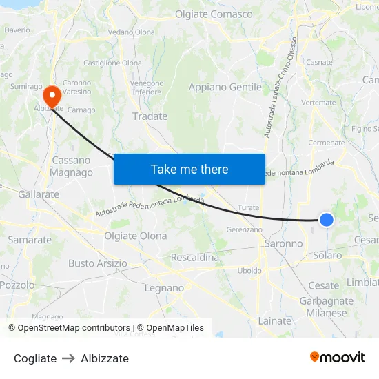 Cogliate to Albizzate map