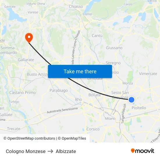 Cologno Monzese to Albizzate map