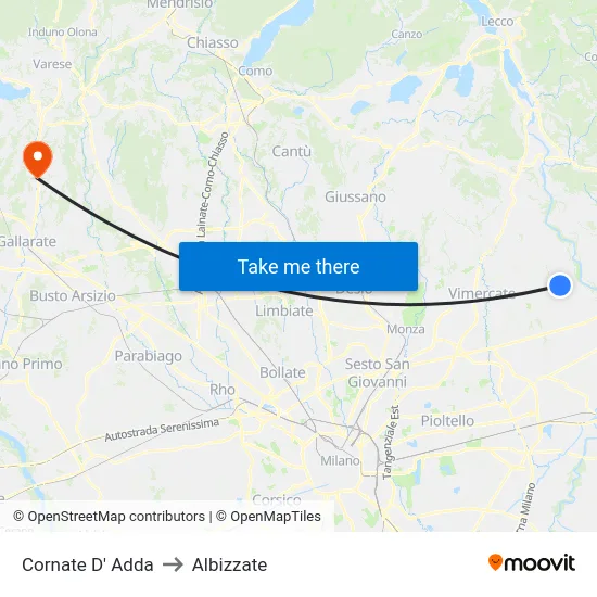 Cornate d'Adda to Albizzate map