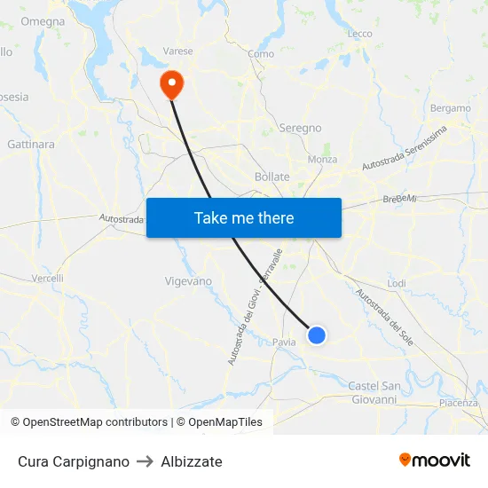 Cura Carpignano to Albizzate map
