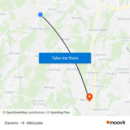 Daverio to Albizzate map