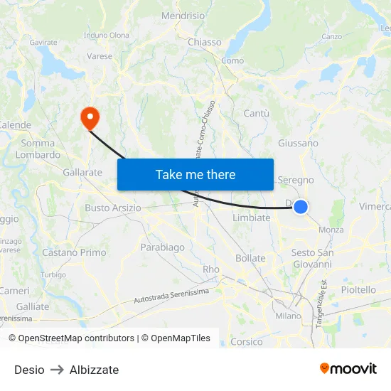 Desio to Albizzate map