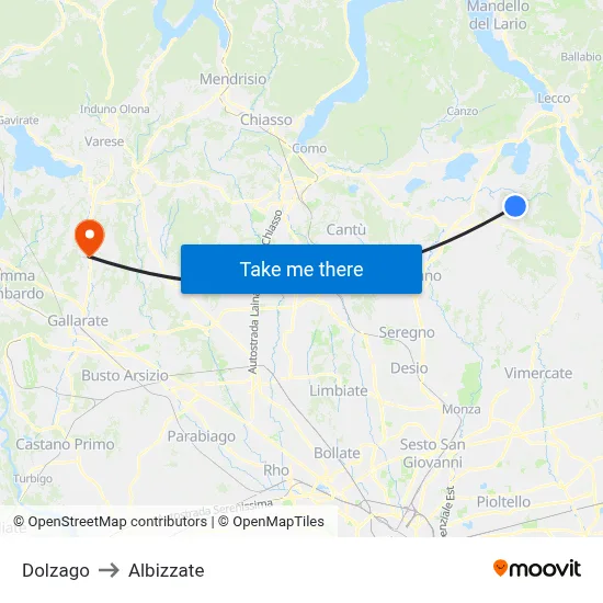 Dolzago to Albizzate map