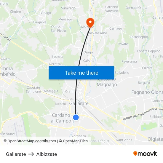 Gallarate to Albizzate map