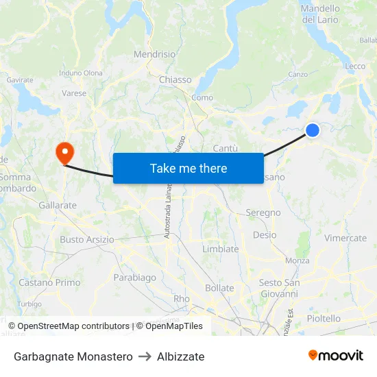 Garbagnate Monastero to Albizzate map