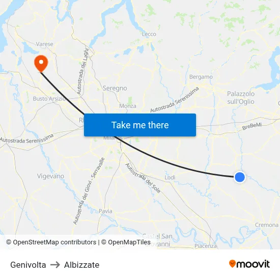 Genivolta to Albizzate map
