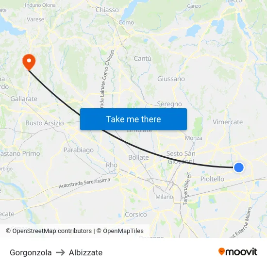 Gorgonzola to Albizzate map