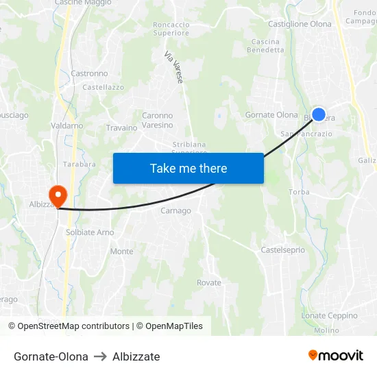 Gornate-Olona to Albizzate map