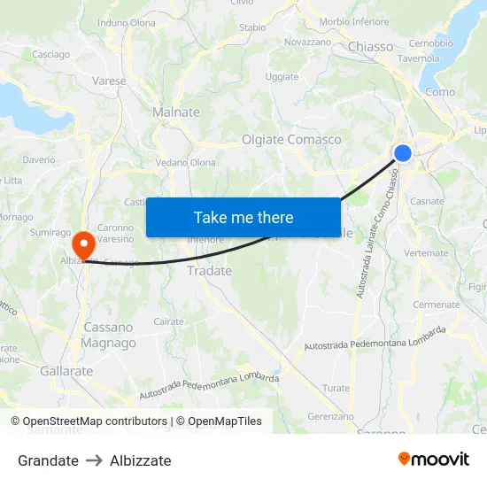 Grandate to Albizzate map