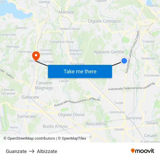 Guanzate to Albizzate map