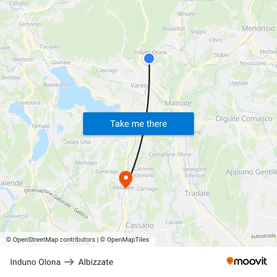 Induno Olona to Albizzate map