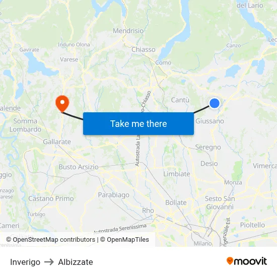 Inverigo to Albizzate map