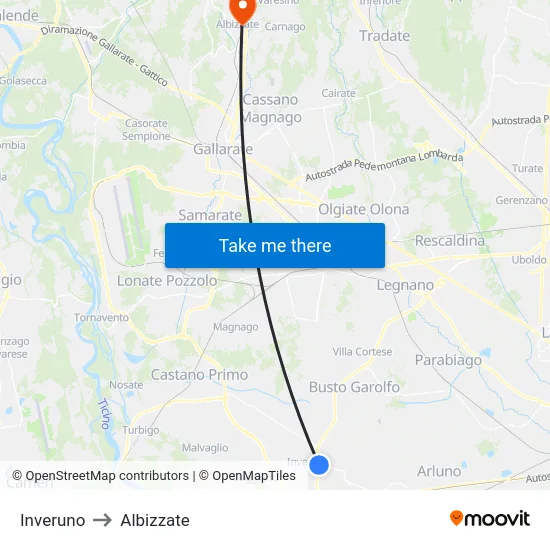 Inveruno to Albizzate map