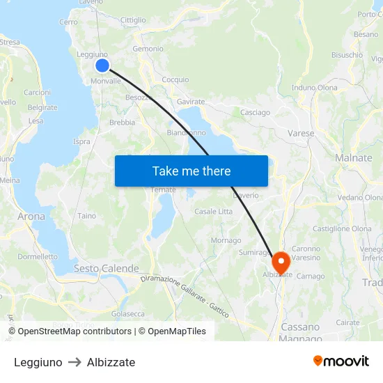 Leggiuno to Albizzate map