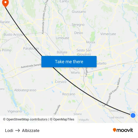 Lodi to Albizzate map