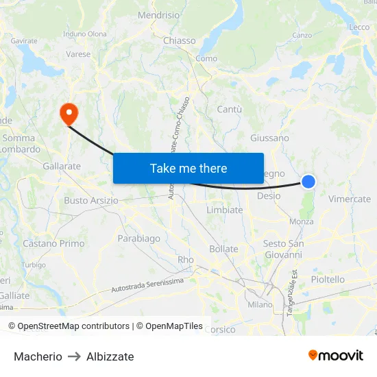 Macherio to Albizzate map