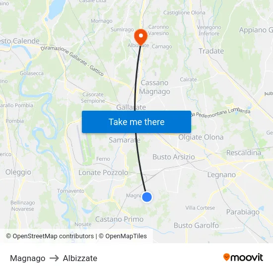 Magnago to Albizzate map