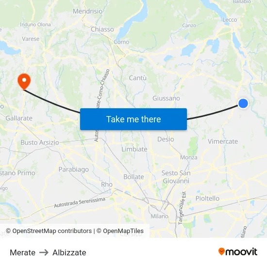 Merate to Albizzate map