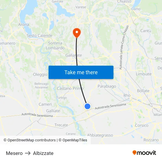 Mesero to Albizzate map