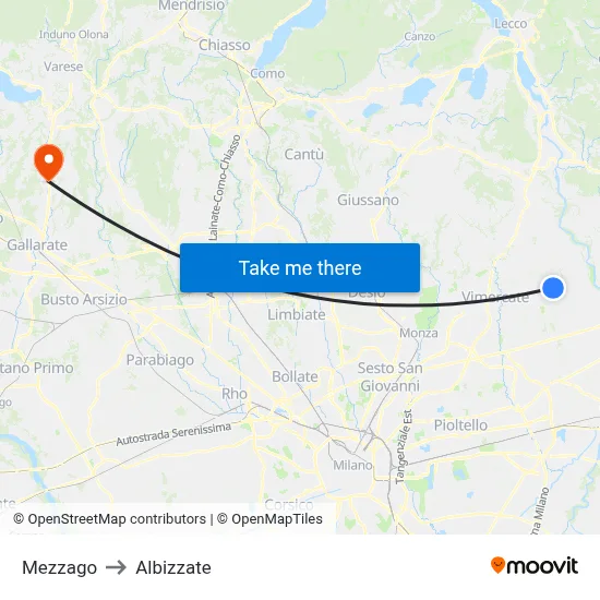 Mezzago to Albizzate map