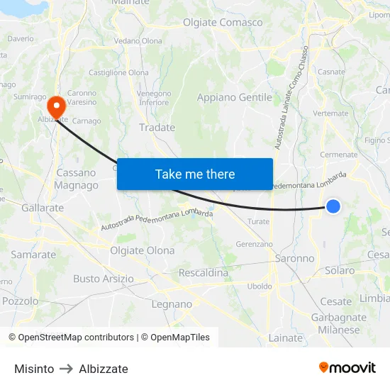 Misinto to Albizzate map